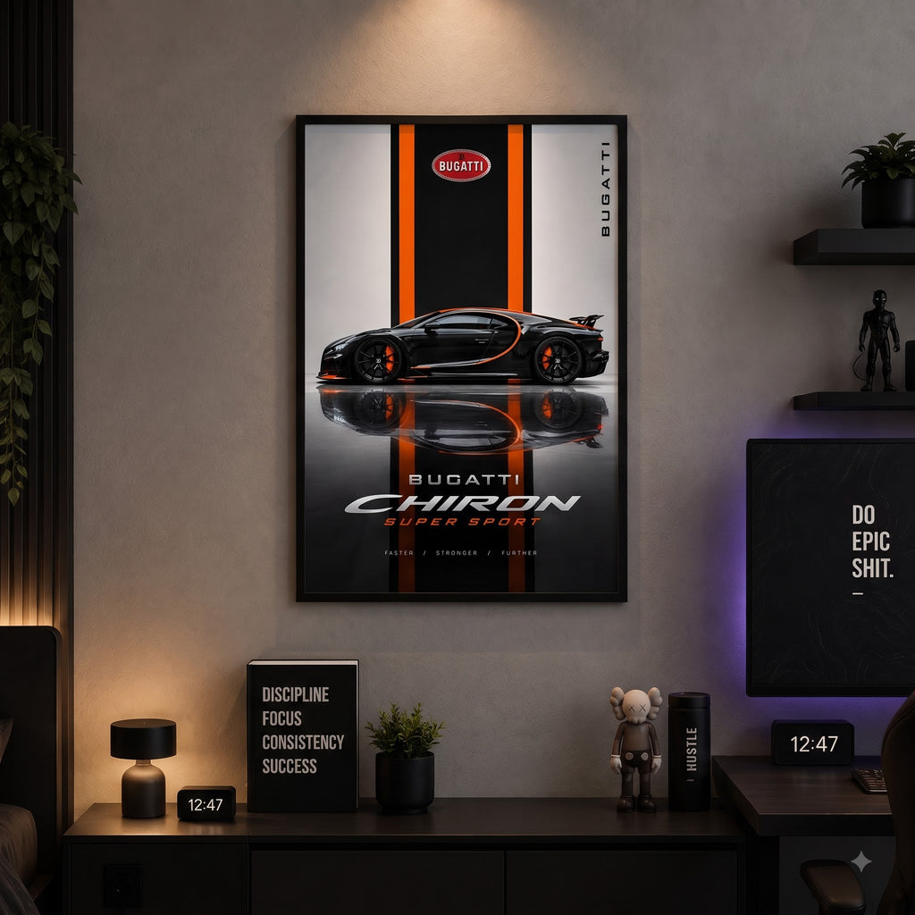Bugatti Chiron — Faster. Stronger. Further. Wall Frame