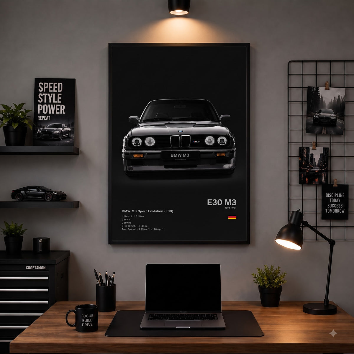 BMW M3 E30 Classic Car Spec Wall Frame