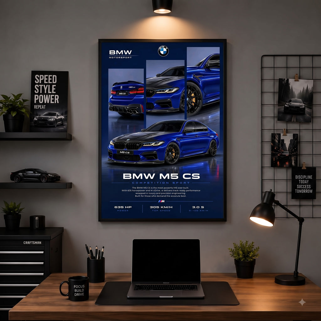 BMW M5 CS Blue Motorsport – Premium Framed Wall Art